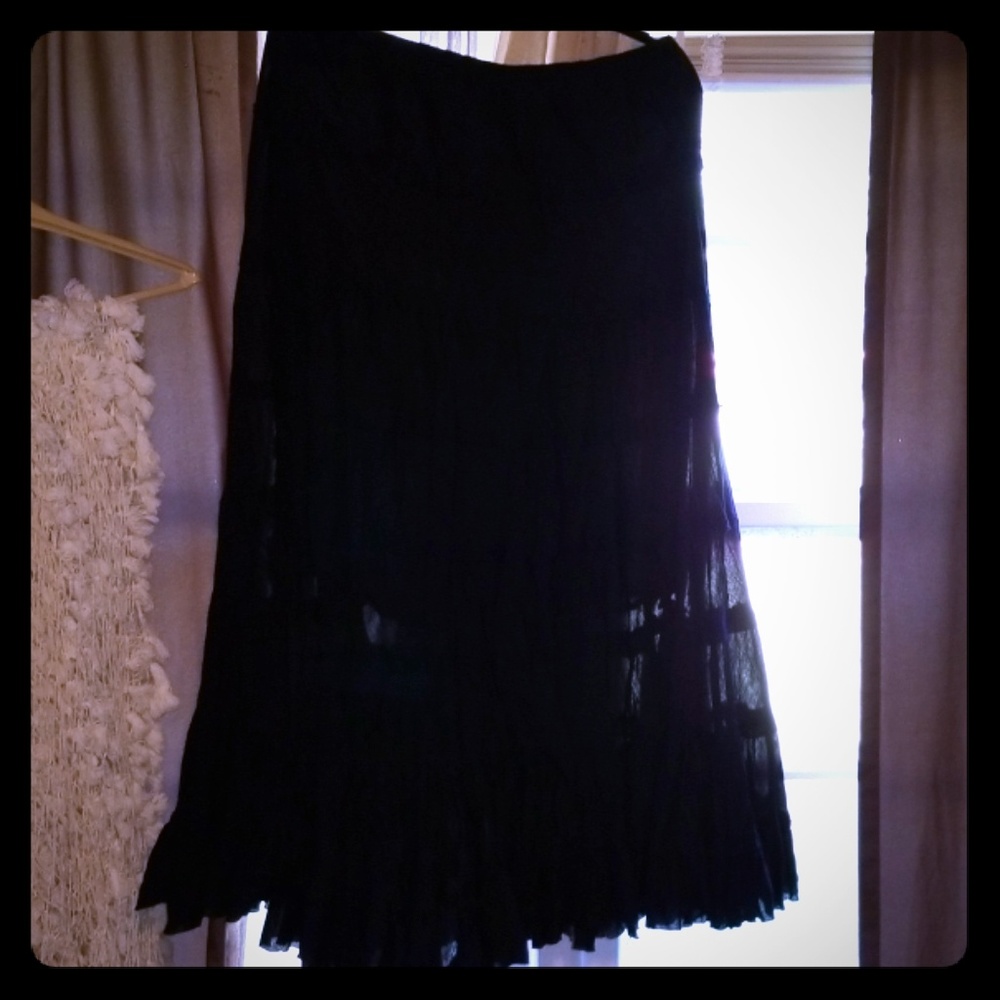 Black Witchy Boho cotton flowy Black skirt L